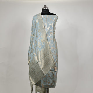 Gray color Party Wear Banarasi silk Suit Fabric and silk dupatta