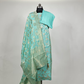 Sea Green color Party Wear Banarasi silk Suit Fabric and silk dupatta