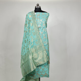 Sea Green color Party Wear Banarasi silk Suit Fabric and silk dupatta