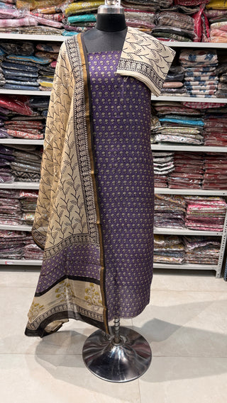 Handblock Chanderi Suit Material with Chanderi Dupatta(Lining Included)