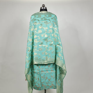 Sea Green color Party Wear Banarasi silk Suit Fabric and silk dupatta