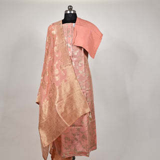 Peach color Party Wear Banarasi silk Suit Fabric and silk dupatta