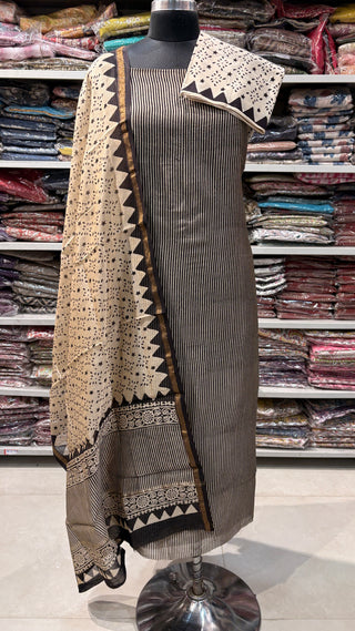 Handblock Chanderi Suit Material with Chanderi Dupatta(Lining Included)