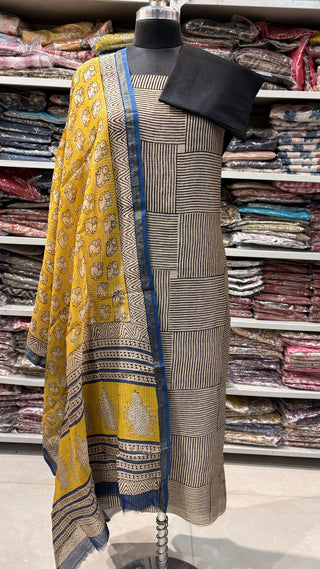 Handblock Chanderi Suit Material with Chanderi Dupatta(Lining Included)