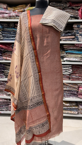 Handblock Chanderi Suit Material with Chanderi Dupatta(Lining Included)
