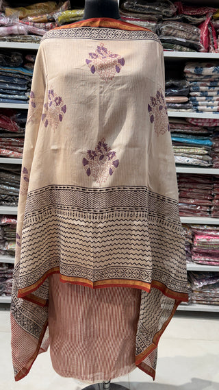 Handblock Chanderi Suit Material with Chanderi Dupatta(Lining Included)