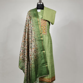 Maheshwari silk Party Wear Suit Fabric and maheshwari dupatta (Green)