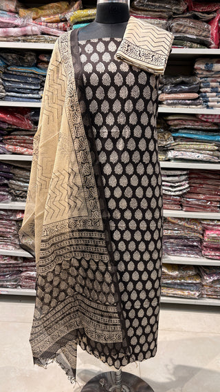 Cotton Handblock Office Wear Suit fabric with Kota doria Dupatta