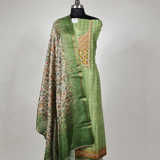 Maheshwari silk Party Wear Suit Fabric and maheshwari dupatta (Green)