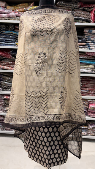 Cotton Handblock Office Wear Suit fabric with Kota doria Dupatta