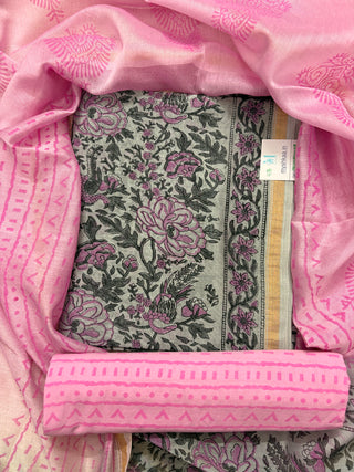 Handblock Chanderi Suit Material with Chanderi Dupatta
