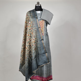 Maheshwari silk Party Wear Suit Fabric and maheshwari dupatta (Gray)