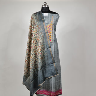 Maheshwari silk Party Wear Suit Fabric and maheshwari dupatta (Gray)