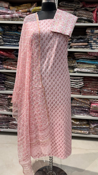 Cotton Handblock Office Wear Suit fabric with Kota doria Dupatta