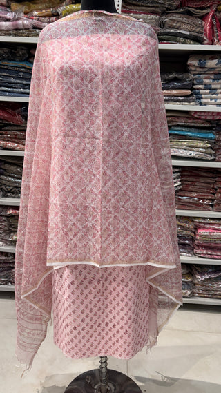 Cotton Handblock Office Wear Suit fabric with Kota doria Dupatta