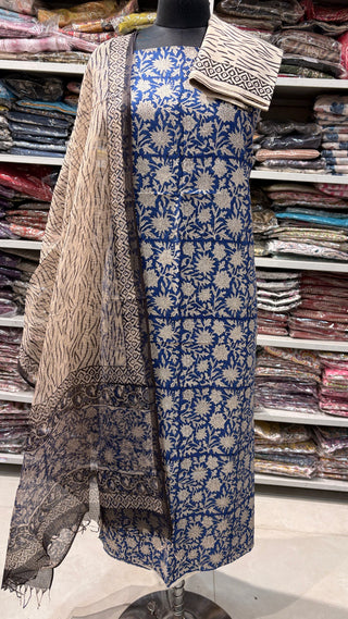 Cotton Handblock Office Wear Suit fabric with Kota doria Dupatta