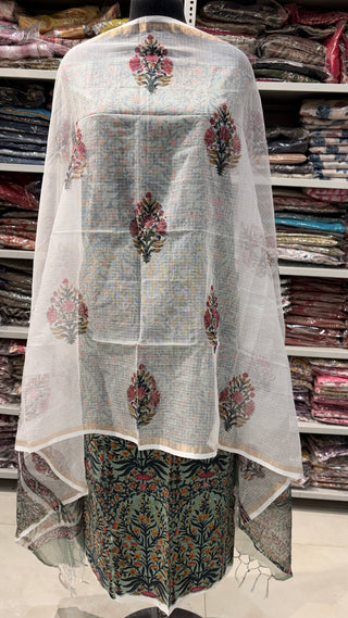 Cotton Handblock Office Wear Suit fabric with Kota doria Dupatta