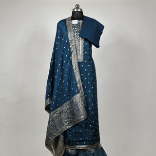 Blue Color Party Wear Dola Silk Suit Fabric and banarasi dupatta