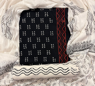 Premium Cotton Handblock Suit fabric with Chiffon Dupatta