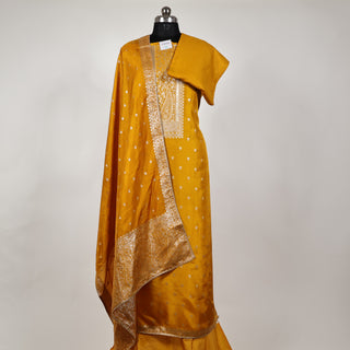 Yellow Color Party Wear Dola Silk Suit Fabric and banarasi dupatta