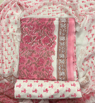 Premium Cotton Handblock Suit fabric with Chiffon Dupatta