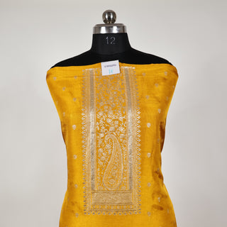 Yellow Color Party Wear Dola Silk Suit Fabric and banarasi dupatta