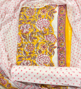 Premium Cotton Handblock Suit fabric with Chiffon Dupatta