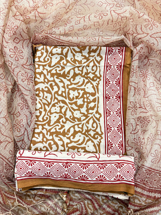 Cotton Handblock Office Wear Suit fabric with Kota Doria Dupatta