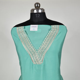 Sea Green Party Wear Designer Suit fabric with lace work on bottom