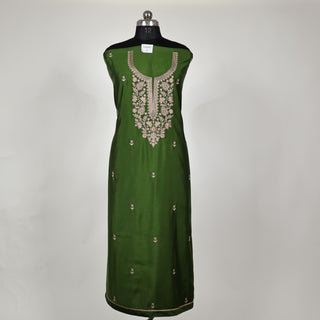 Green Party Wear Designer Suit fabric with embroidery and banarasi dupatta