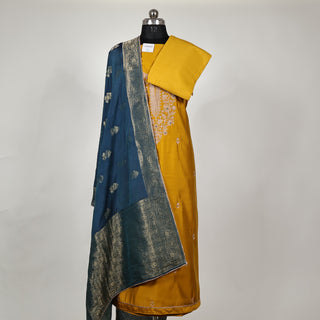 Yellow Party Wear Designer Suit fabric with embroidery and banarasi dupatta