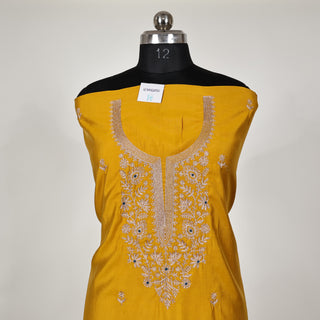 Yellow Party Wear Designer Suit fabric with embroidery and banarasi dupatta