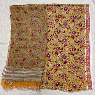 Premium Cotton Block Print Office Wear Suit fabric with Kota Doria Dupatta (44 inch width) and Heavy Bottom