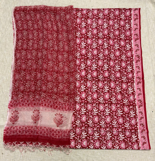 Premium Cotton Block Print Office Wear Suit fabric with Kota Doria Dupatta (44 inch width) and Heavy Bottom