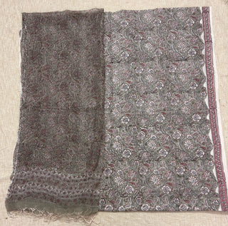 Premium Cotton Block Print Office Wear Suit fabric with Kota Doria Dupatta (44 inch width) and Heavy Bottom