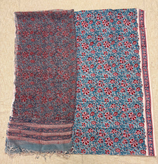 Premium Cotton Block Print Office Wear Suit fabric with Kota Doria Dupatta (44 inch width) and Heavy Bottom