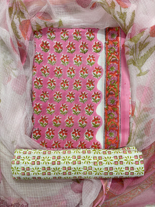 Cotton Handblock Office Wear Suit fabric with Kota Doria Dupatta