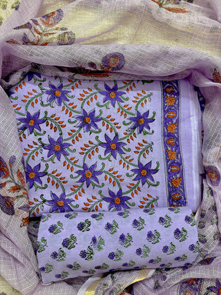 Cotton Handblock Office Wear Suit fabric with Kota Doria Dupatta