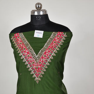 Green Party Wear Designer Suit fabric with embroidery and banarasi dupatta