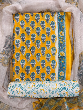 Cotton Handblock Office Wear Suit fabric with Kota Doria Dupatta