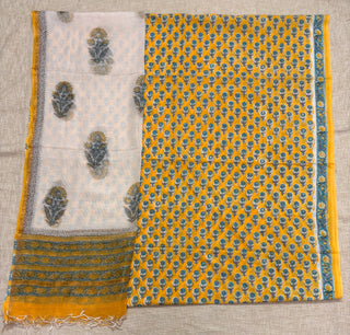 Cotton Handblock Office Wear Suit fabric with Kota Doria Dupatta