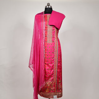 Pink color Party Wear Designer Suit fabric with chiffon dupatta