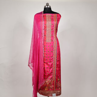 Pink color Party Wear Designer Suit fabric with chiffon dupatta