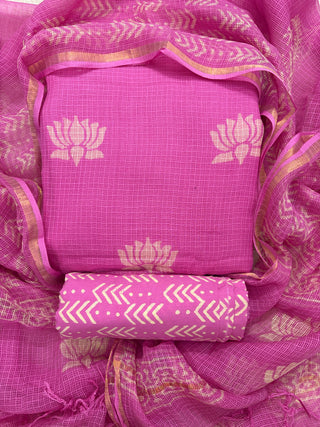 Hand block kota doria suit set for office wear