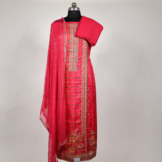 Red (Carrot color) Party Wear Designer Suit fabric with chiffon dupatta