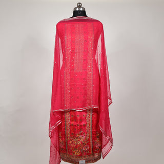 Red (Carrot color) Party Wear Designer Suit fabric with chiffon dupatta