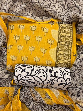 Hand block kota doria suit set for office wear