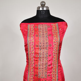 Red (Carrot color) Party Wear Designer Suit fabric with chiffon dupatta