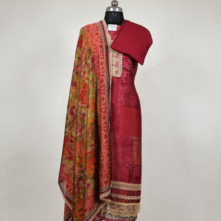 Red Party Wear Pakistani Designer Suit fabric with muslin dupatta