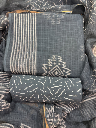 Hand block kota doria suit set for office wear